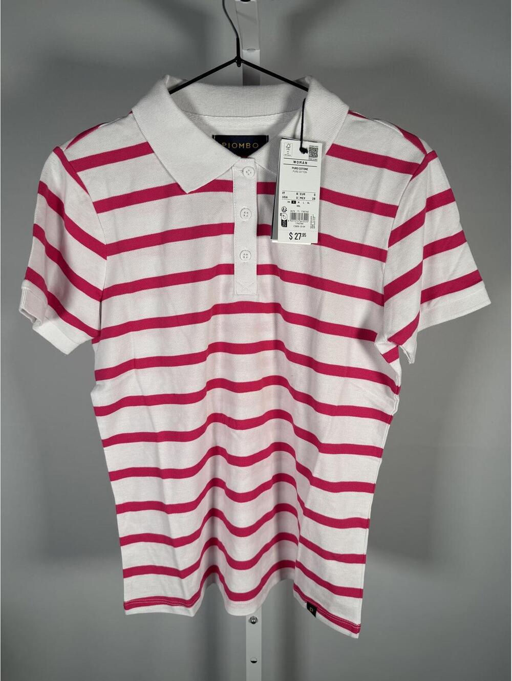 NWT Piombo Women's Pink White Striped Piqué Polo Shirt US Size Small - Picture 3 of 9